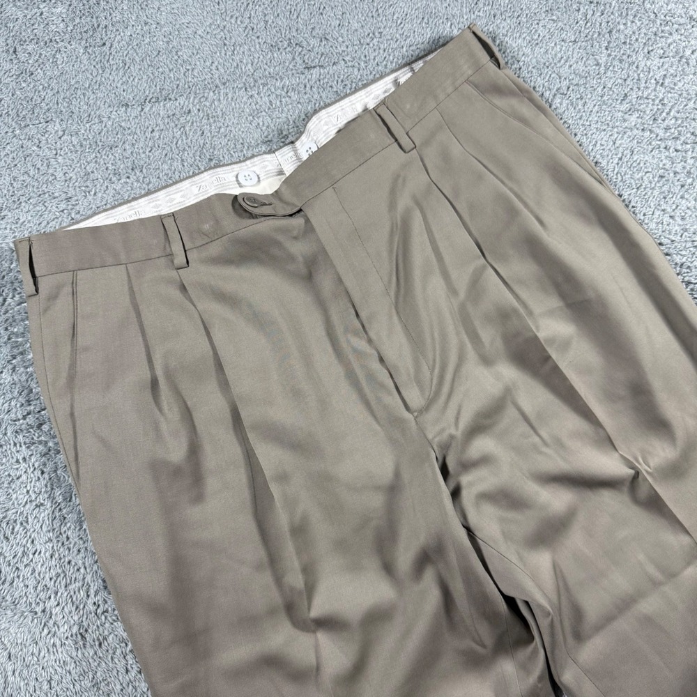Zanella Bennett Dress Trousers Mens 38x33 Double Pleated Cuffed 100% Wool Italy